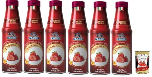 Fabbri Topping sauce Fragola, Erdbeere für Eis, Desserts und Kaffee 6x 950g Gluten-frei gebrauchsfertige Sauce + Italian Gourmet polpa 400g von Italian Gourmet E.R.