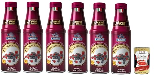 Fabbri Topping sauce Frutti di bosco, Beeren für Eis, Desserts und Kaffee 6x 950g Gluten-frei gebrauchsfertige Sauce + Italian Gourmet polpa 400g von Italian Gourmet E.R.