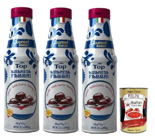 Fabbri top amarena, Gourmet Sauce Topping Amarena Schwarze Kirsche Süß-saure Kirschsauce zum Garnieren und Überziehen von Eis und Desserts 3x 950g + Italian Gourmet polpa 400g von Italian Gourmet E.R.