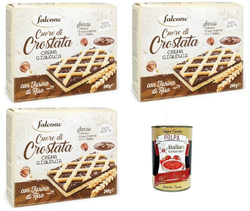 Falcone Cuor di Crostatina con Farcitura alla Crema di Gianduia, Kuchen mit Gianduia Creme, 3x 240g + Italian Gourmet polpa 400g von Italian Gourmet E.R.