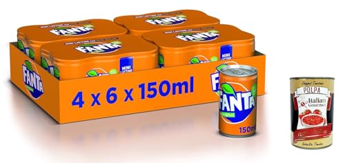 Fanta Original Taste - 24x 150 ml Dosen mit italienischem Orangensaft, ohne Konservierungsmittel, 100% recycelbare, erfrischender Geschmack, funkelnde Erfrischungsgetränk + Italian Gourmet polpa 400g von Italian Gourmet E.R.