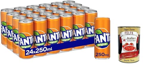 Fanta Original Taste - 24x 330 ml Dosen mit italienischem Orangensaft, ohne Konservierungsmittel, 100% recycelbare, erfrischender Geschmack, funkelnde Erfrischungsgetränk + Italian Gourmet polpa 400g von Italian Gourmet E.R.