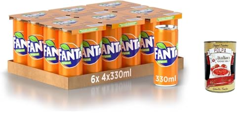 Fanta Original Taste - 24x 330ml Dosen mit italienischem Orangensaft, ohne Konservierungsmittel, 100% recycelbare, erfrischender Geschmack, funkelnde Erfrischungsgetränk + Italian Gourmet polpa 400g von Italian Gourmet E.R.