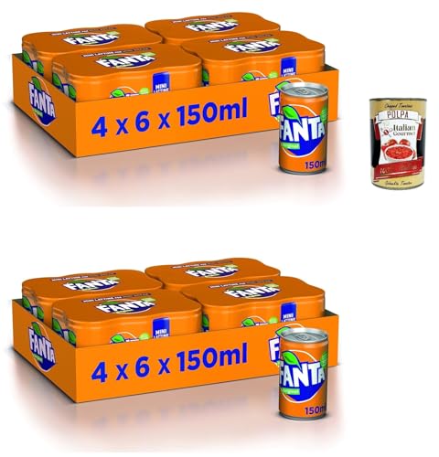 Fanta Original Taste - 48x 150 ml Dosen mit italienischem Orangensaft, ohne Konservierungsmittel, 100% recycelbare, erfrischender Geschmack, funkelnde Erfrischungsgetränk + Italian Gourmet polpa 400g von Italian Gourmet E.R.