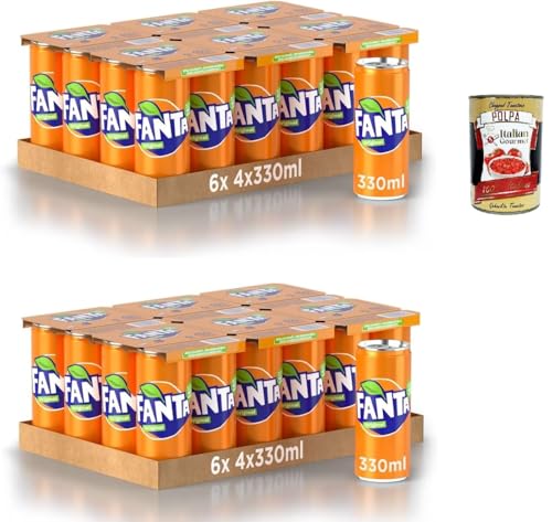 Fanta Original Taste - 48x 330ml Dosen mit italienischem Orangensaft, ohne Konservierungsmittel, 100% recycelbare, erfrischender Geschmack, funkelnde Erfrischungsgetränk + Italian Gourmet polpa 400g von Italian Gourmet E.R.