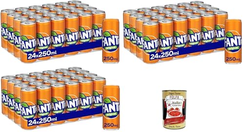 Fanta Original Taste - 72x 250 ml Dosen mit italienischem Orangensaft, ohne Konservierungsmittel, 100% recycelbare, erfrischender Geschmack, funkelnde Erfrischungsgetränk + Italian Gourmet polpa 400g von Italian Gourmet E.R.