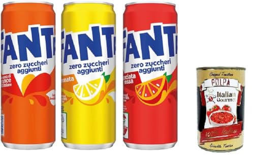 Fanta Zero Zuccheri Aggiunti Testpaket Arancia, Arancia Rossa, Limonata Zero Added Sugar Testpaket Orange, Blutorange, Limonade 72x 330ml+ Italian Gourmet polpa 400g von Italian Gourmet E.R.