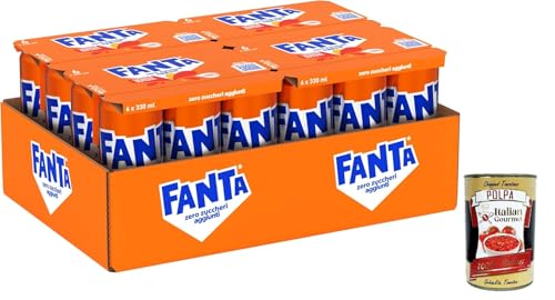 Fanta Zero Zuccheri Gusto Arancia, mit italienischem Orangensaft, ohne Zuckerzusatz und Konservierungsstoffe, Dose, erfrischender Geschmack, 24 x 330 ml + Italian Gourmet polpa 400g von Italian Gourmet E.R.