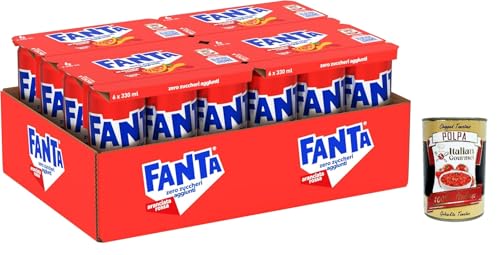 Fanta Zero Zuccheri Gusto Aranciata Rossa, mit sizilianischem Blutorangensaft, ohne Zuckerzusatz und Konservierungsstoffe, Dose, erfrischender Geschmack – 24 x 330 ml + Italian Gourmet polpa 400g von Italian Gourmet E.R.