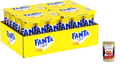 Fanta Zero Zuccheri Gusto Limone, mit Syrakus-Zitronensaft, ohne Zuckerzusatz und Konservierungsstoffe, 100 % recycelbare Dose, erfrischender Geschmack – 24 x 330 ml + Italian Gourmet polpa 400g von Italian Gourmet E.R.