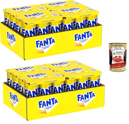 Fanta Zero Zuccheri Gusto Limone, mit Syrakus-Zitronensaft, ohne Zuckerzusatz und Konservierungsstoffe, 100 % recycelbare Dose, erfrischender Geschmack – 48 x 330 ml + Italian Gourmet polpa 400g von Italian Gourmet E.R.