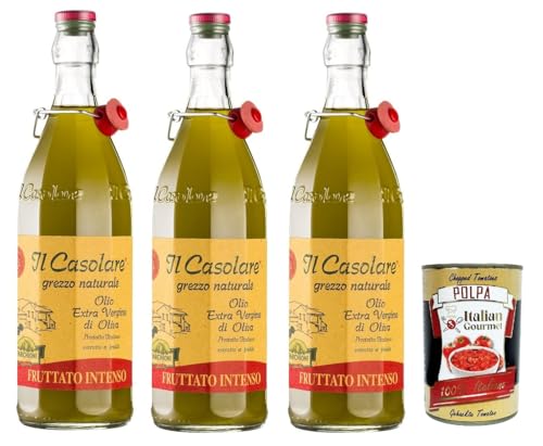 Farchioni Il Casolare - Fruttato Intenso Geschmack - Italienisches Extra Natives Olivenöl 3x 750ml | Ungefiltertes & Kaltgepresstes + Italian Gourmet polpa von Italian Gourmet E.R.