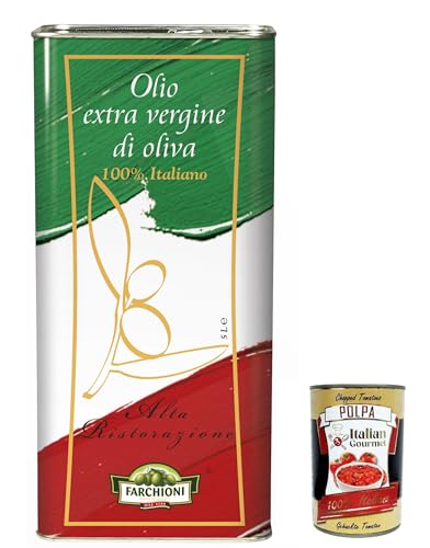 Farchioni Olio Extra Vergine di Oliva Alta Ristorazione Natives Olivenöl extra 5Lt überlegene Kategorie kalte Extraktion Speiseöl + Italian Gourmet polpa 400g von Italian Gourmet E.R.