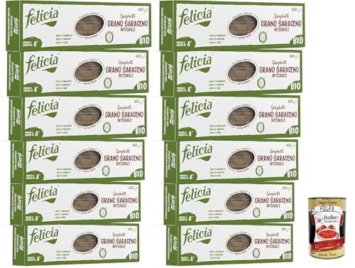 Felicia, Pasta Spaghetti di Grano Saraceno Integrale, Vollkornnudel, reiche Quelle für Ballaststoffe und Mineralsalze, Magnesium und Mangan, Veganer, 12x 400 g + Italian Gourmet polpa 400g von Italian Gourmet E.R.