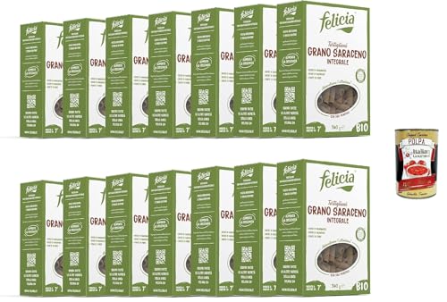 Felicia, Pasta Tortiglioni di Grano Saraceno Integrale, Vollkornnudel, reiche Quelle für Ballaststoffe und Mineralsalze, Magnesium und Mangan, Veganer, 14x 340 g + Italian Gourmet polpa 400g von Italian Gourmet E.R.