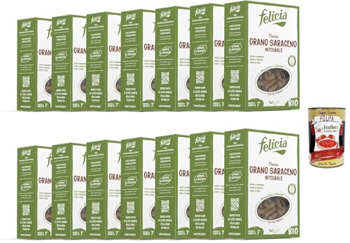 Felicia, Penne Rigate di Grano Saraceno, Pasta, ganzer Buchweizen, reich an Magnesium, reich an Mangan, Faser, Gluten -frei, vegan, entschlossener Geschmack,14x 340g + Italian Gourmet polpa 400g von Italian Gourmet E.R.