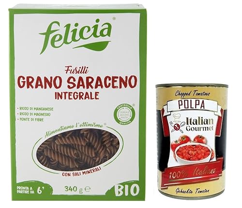 Felicia Fusilli di Grano Saraceno Integrale,Pasta mit 100% Bio-Buchweizen,Bio und Natürlich Glutenfrei,Packung mit 340g + Italian Gourmet Polpa di Pomodoro 400g Dose von Italian Gourmet E.R.