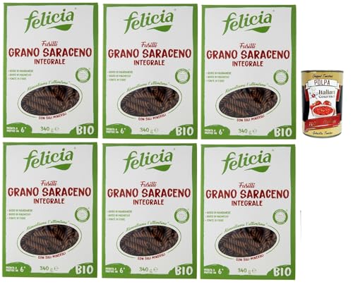 Felicia Fusilli di Grano Saraceno Integrale,Pasta mit 100% Buchweizen, Natürlich Glutenfrei,Packung mit 6x 340g + Italian Gourmet Polpa di Pomodoro 400g Dose von Italian Gourmet E.R.