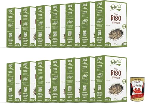 Felicia Penne Rigate di Riso Integrale, Pasta, Vollkornnudel, Paste reich an Ballaststoffen und Proteinen, Veganer, Vegan, 14x 340g + Italian Gourmet polpa 400g von Italian Gourmet E.R.