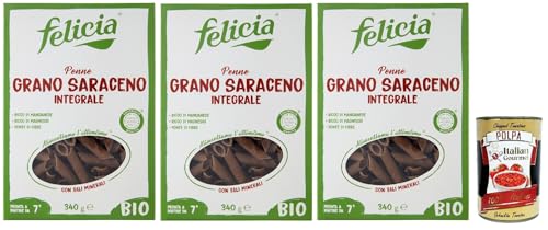 Felicia Penne di Grano Saraceno Integrale,Pasta mit 100% Buchweizen, Natürlich Glutenfrei,Packung mit 3x 340g + Italian Gourmet Polpa di Pomodoro 400g Dose von Italian Gourmet E.R.