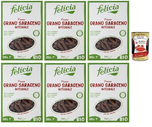 Felicia Penne di Grano Saraceno Integrale,Pasta mit 100% Buchweizen, Natürlich Glutenfrei,Packung mit 6x 340g + Italian Gourmet Polpa di Pomodoro 400g Dose von Italian Gourmet E.R.