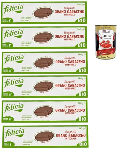 Felicia Spaghetti di Grano Saraceno Integrale,Pasta mit 100% Buchweizen, Natürlich Glutenfrei,Packung mit 6x 340g + Italian Gourmet Polpa di Pomodoro 400g Dose von Italian Gourmet E.R.