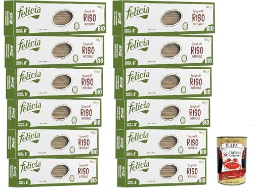 Felicia Spaghetti di Riso Integrale, Pasta, Vollkornnudel, Paste reich an Ballaststoffen und Proteinen, Veganer, Vegan, 12x 340g + Italian Gourmet polpa 400g von Italian Gourmet E.R.