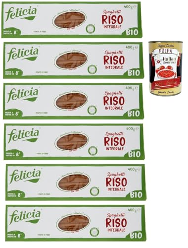 Felicia Spaghetti di Riso Integrale, Pasta mit 100% braunem Reis aus der italienischen Lieferkette, Natürlich Glutenfrei, Packung mit 6x 400g + Italian Gourmet Polpa di Pomodoro 400g Dose von Italian Gourmet E.R.