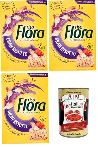 Flora Riso Gran Risotto, für Risottos mit vollmundigen und gut geschälten Körnern 3x1kg + Italian Gourmet polpa 400g von Italian Gourmet E.R.