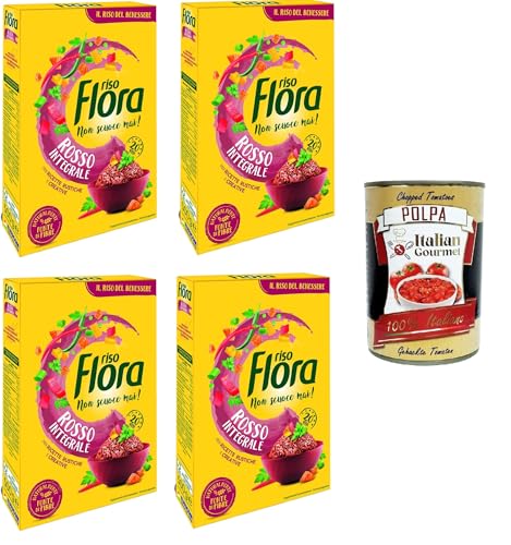 Flora Riso rosso Integrale Roter Vollkornreis Ideal für alle Rezepte 4x500gr +Italian Gourmet polpa 400g von Italian Gourmet E.R.