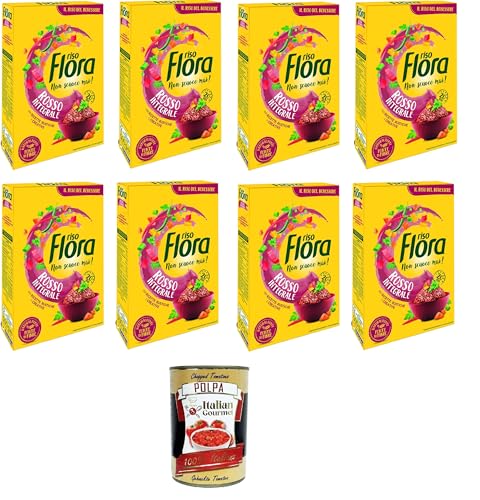 Flora Riso rosso Integrale Roter Vollkornreis Ideal für alle Rezepte 8x500gr +Italian Gourmet polpa 400g von Italian Gourmet E.R.