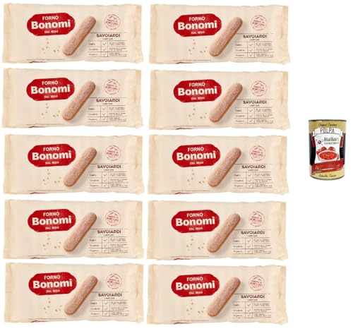 Forno Bonomi, italienische Löffelbiskuits, Savoiardi, Ladyfingers, für Tiramisu, biscuits cookies kekse 10x 200g + Italian Gourmet polpa 400g von Italian Gourmet E.R.