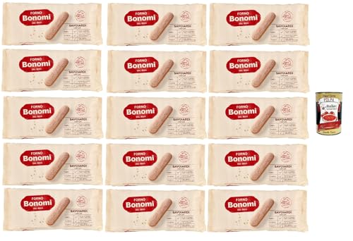 Forno Bonomi, italienische Löffelbiskuits, Savoiardi, Ladyfingers, für Tiramisu, biscuits cookies kekse 15x 200g + Italian Gourmet polpa 400g von Italian Gourmet E.R.