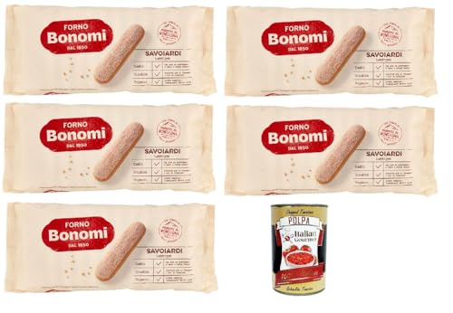 Forno Bonomi, italienische Löffelbiskuits, Savoiardi, Ladyfingers, für Tiramisu, biscuits cookies kekse 5x 200g + Italian Gourmet polpa 400g von Italian Gourmet E.R.