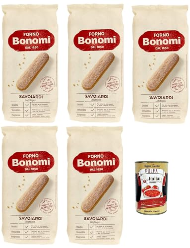 Forno Bonomi, italienische Löffelbiskuits, Savoiardi, Ladyfingers, für Tiramisu, biscuits cookies kekse 5x 400g + Italian Gourmet polpa 400g von Italian Gourmet E.R.