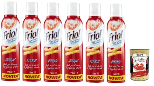 Friol Olio Spray, Sprühöl, ideal für die Verwendung mit der Heißluftfritteuse, Für knuspriges und trockenes Frittiergut 6x 150ml + Italian Gourmet polpa 400g von Italian Gourmet E.R.