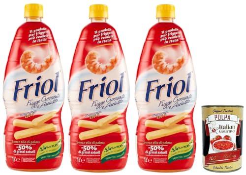 Friol Olio di Semi di Girasole, Frigge, Croccante e Asciutto, 3x Frittieröl, Sonnenblumenkernöl, Knusprig und trocken, 3x 1L + Italian Gourmet polpa 400g von Italian Gourmet E.R.