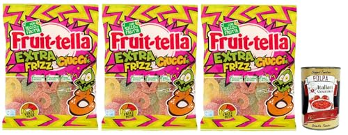 Fruittella Ciucci Extra Frizz Caramelle Gommose, Gummose, funkelnde Süßigkeiten, verschiedene Früchte mit Fruchtsaft, glutenfreier, 3x 165g + Italian Gourmet polpa 400g von Italian Gourmet E.R.