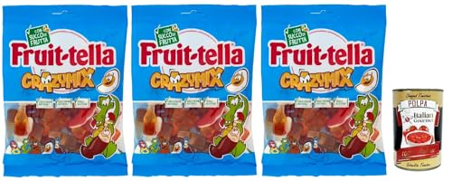 Fruittella Crazy Mix, Gummiband, verschiedene Obstgeschmack, mit Fruchtsaft, glutenfrei, 3x 175g + Italian Gourmet polpa 400g von Italian Gourmet E.R.