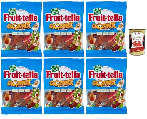 Fruittella Crazy Mix, Gummiband, verschiedene Obstgeschmack, mit Fruchtsaft, glutenfrei, 6x 175g + Italian Gourmet polpa 400g von Italian Gourmet E.R.