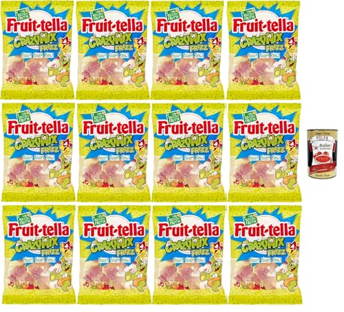 Fruittella Crazy Mix Frizz, Gummibon, verschiedene, funkelnde Früchte, mit Fruchtsaft, Gluten -freier, 12x 175g + Italian Gourmet polpa 400g von Italian Gourmet E.R.