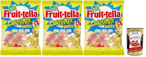 Fruittella Crazy Mix Frizz, Gummibon, verschiedene, funkelnde Früchte, mit Fruchtsaft, Gluten -freier, 3x 175g + Italian Gourmet polpa 400g von Italian Gourmet E.R.