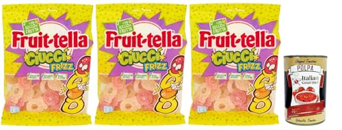 Fruittella Cuicci frizz, Gummibon, verschiedene Obstgeschmack, mit Fruchtsaft, glutenfrei, 3x 175 g + Italian Gourmet polpa 400g von Italian Gourmet E.R.