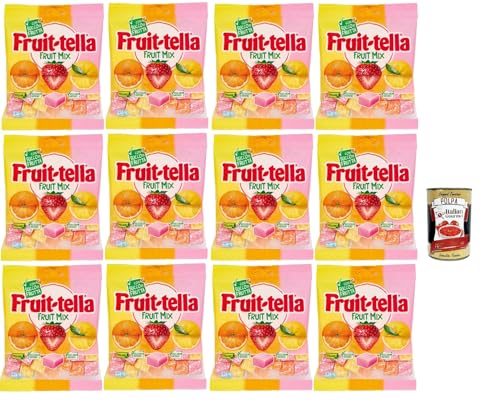 Fruittella Fruit Mix Chewy, Weich orange, Erdbeer- und Zitronen -Aroma -Süßigkeiten mit Fruchtsaft, 12x 160g + Italian Gourmet polpa 400g von Italian Gourmet E.R.