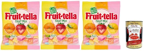 Fruittella Fruit Mix Chewy, Weich orange, Erdbeer- und Zitronen -Aroma -Süßigkeiten mit Fruchtsaft, 3x 160g + Italian Gourmet polpa 400g von Italian Gourmet E.R.