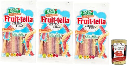 Fruittella Vertigo Frizz, Gummiband, Obstgeschmack, mit Fruchtsaft, ohne tierisches Gelee, verschiedene Früchtegeschmack, 3x145g + Italian Gourmet polpa 400g von Italian Gourmet E.R.