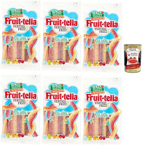 Fruittella Vertigo Frizz, Gummiband, Obstgeschmack, mit Fruchtsaft, ohne tierisches Gelee, verschiedene Früchtegeschmack, 6x145g + Italian Gourmet polpa 400g von Italian Gourmet E.R.