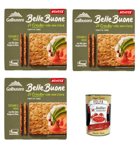 Galbusera BelleBuone Cracker Sesamo e Mais con Olio Extra Vergine di Oliva, Cracker Sesam und Mais mit extra extra nativ virgin Öl Olivenöl 3x 200g + Italian Gourmet polpa 400g von Italian Gourmet E.R.