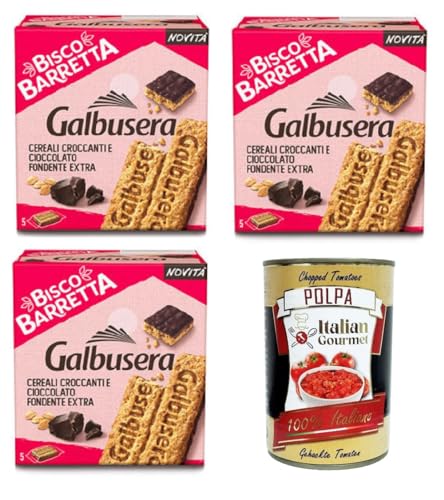 Galbusera Bisco barretta cereali e cioccolato fondente Bisco Müsliriegel und dunkle Schokolade 3x230g+ Italian Gourmet polpa 400g von Italian Gourmet E.R.