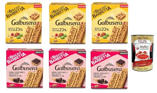 Galbusera Biscobarretta Testpaket cereali e cioccolato fondente & protein 23%, Riegel Kekse Müsli und dunkle Schokolade und Müsli voller Protein 23%, 6x 180g + Italian Gourmet polpa 400g von Italian Gourmet E.R.